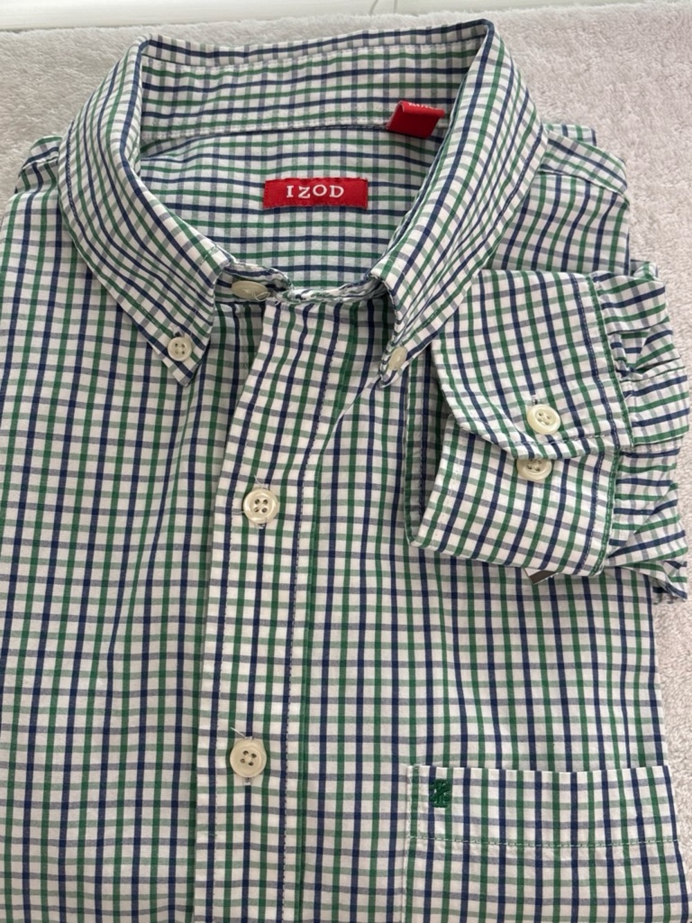 Izod Green and Blue Check Button-Down Shirt